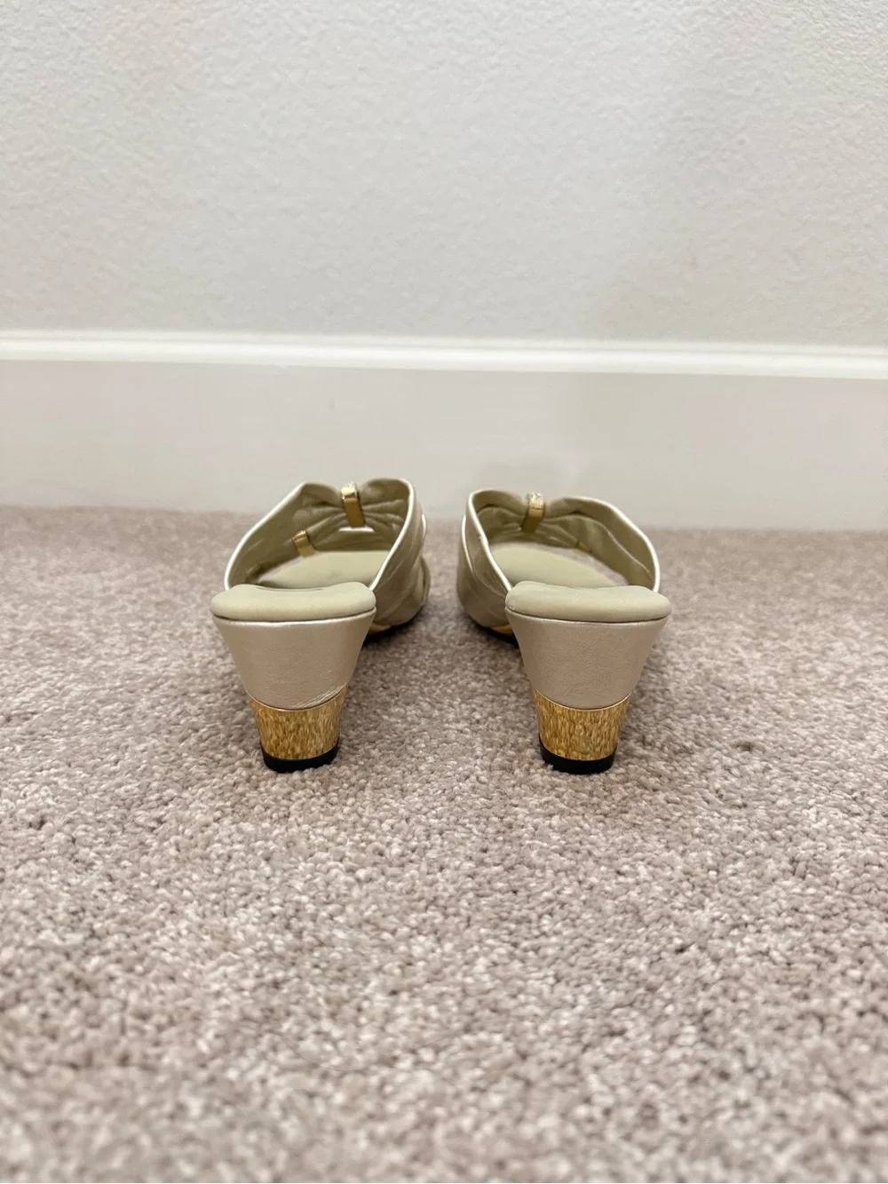 Onex Women's Metallic Gold Knotted Slip-On Sandals with Rhinestone Rings